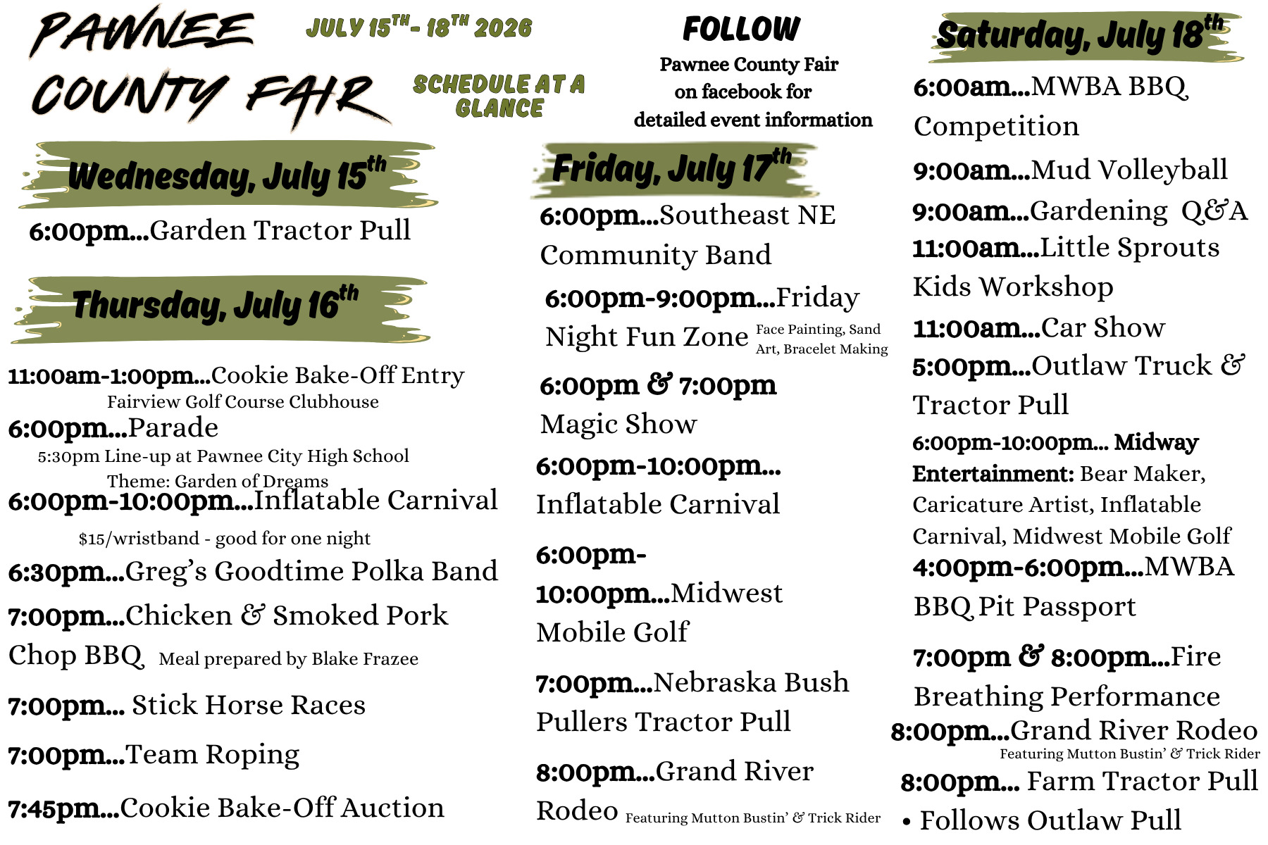 Be sure to clip and save this 'At a glance' fair schedule.