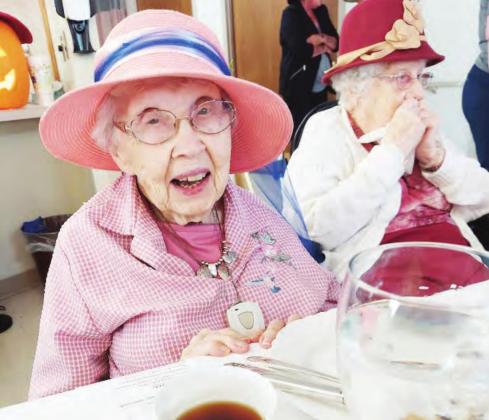 Pat Badburg enjoying her tea