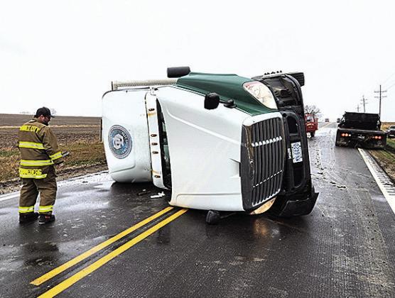 A semi-truck rolled over on Highway 50, one mile east of Pawnee City on Wednesday, March 19 during high winds. First responders acted quickly and no injuries were reported. Winds reached a wind gust of 72 mph around 3pm on Wednesday, according to Jon Howard, a local weather reporter. Photo Credit: Sheriff Lang