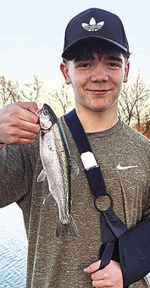 Aiden, age 16, of Pawnee City, caught and released a Rainbow Trout! His fishing buddy, Elijah, age 17 is also from Pawnee City.