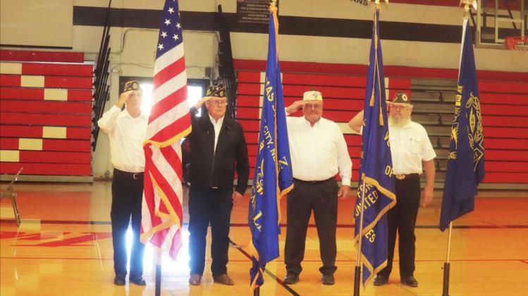 The Color Guard makes its presentation at the Veterans Day program at Pawnee City Schools.