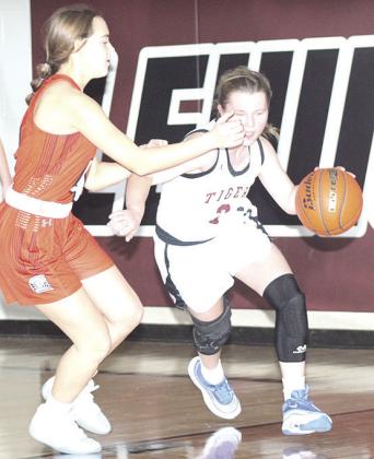LHS’ Ayden Hunzeker (right) moves the ball up the floor against a Diller/Odell defender. Paula Jasa/Republican