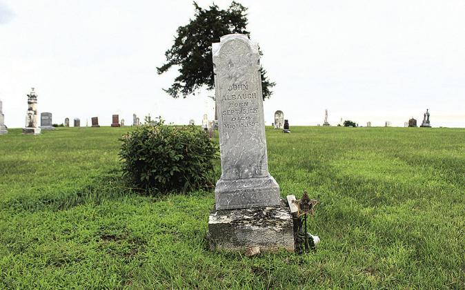 John Albaugh’s grave stands alone at the edge of the Cincinnati Cemetery. Though records indicate Lavina and Solomon were both buried in the same plot as John, their markers could not be found.