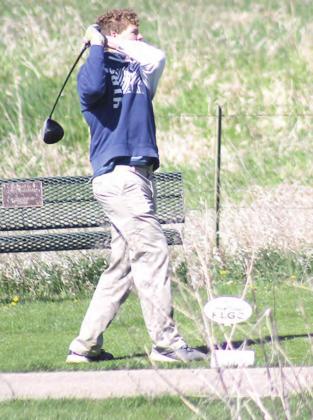 HTRS/P.C.’s Andrew Stalder watches his drive fly on the #6 tee box at Kirkman’s Lakeview Golf Course. Paula Jasa/Republican