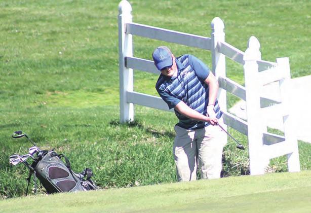 HTRS/P.C.’s Keegan Vetrovsky chips up to the #3 green during the HTRS/P.C. Invitational last Tuesday at Kirkman’s Lakeview Golf Course Paula Jasa/Republican