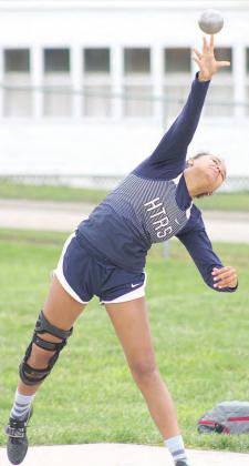 HTRS’ Gabby Siegel launches her toss in the Class D-1 girls’ Shot Put event. Paula Jasa/Republican