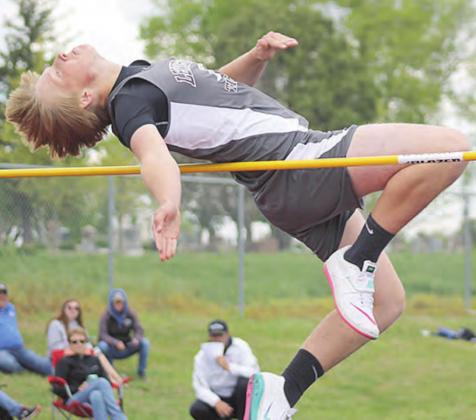 Lewiston’s Caleb Rule attempts 5’2” in the boys’ Class D-1 High Jump. Paula Jasa/Republican