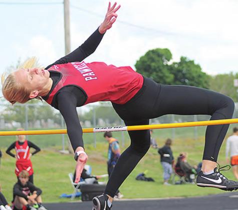 Pawnee City’s Sierra deKoning won the Class D-1 District girls’ High Jump after clearing 5’1”. She will jump on Thursday at 9:00 a.m. at the State Track Meet. Paula Jasa/Republican