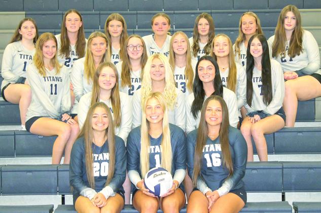 Members of the 2024 HTRS Volleyball team are front, from left: Lily Wamsley, Laramie Glathar, Izzy Hammer. Second row: Maddie Bredemeier, Elie Bstandig, Lillian Bowen. Third row: Addi Bittner, Chloe Shupp, Colby Hedden, Makena Dunlap, Grayson Sherman, Harlee Hardesty. Back row: Eden Duryea, PJ Howe, Emerson Bredemeier, Kiylee Cooper, Dasha Hunzeker, Eden Stewart, Georgianna Melcher. Not pictured: Macy Vrtiska, Head Coach Nic Sikora, Asst. Coaches Brittany Rogers and Andrea Sikora.
