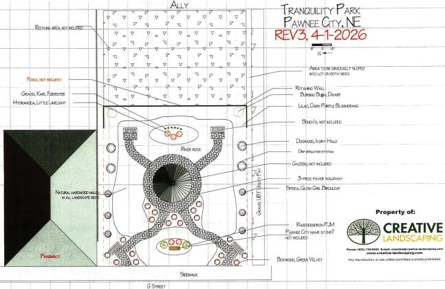 This diagram from Creative Landscaping shows the planned layout of Tranquility Park. The project does not yet have a start date.