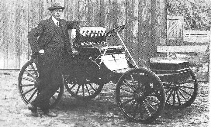 Archer King with one of three cars that he built, photo shared by the late Laura Turnbull, a daughter. King later moved to Pawnee City.