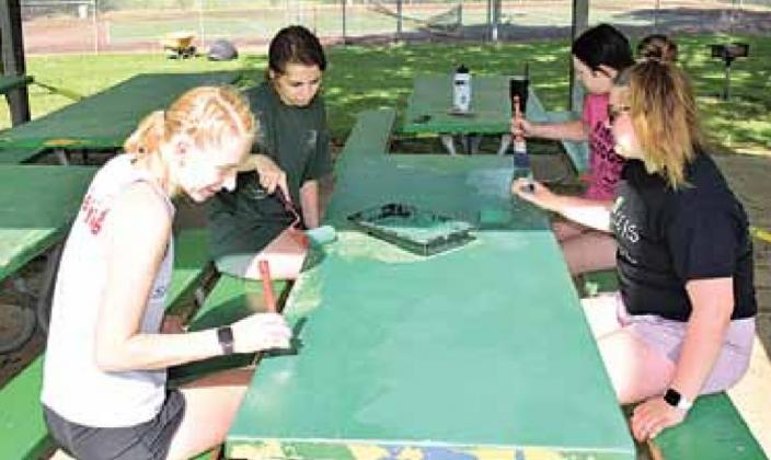The girls from the pool staff working at South Park last week are, from left, Sierra deKoning, Tristen Bradbury, Abby Friesel, and Johnna Kostecka. Ray Kappel/Republican
