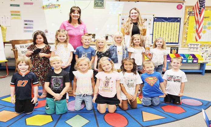 Back Row: Lindsey Jones, Magdalene Kluck, Teacher Mrs. Mitchell, Sullivan Niss, Aubrey Rose, Macy Sisco, Teacher Assistant Lauren Moser, Sawyer Sunneberg, Gracelyn Weeks. Front Row: Alex Arnold, Colby Farwell, Charlotte Gyhra, Lydia Herrick, Amaya Hile, Jaxson Howard, Stetson Johnson