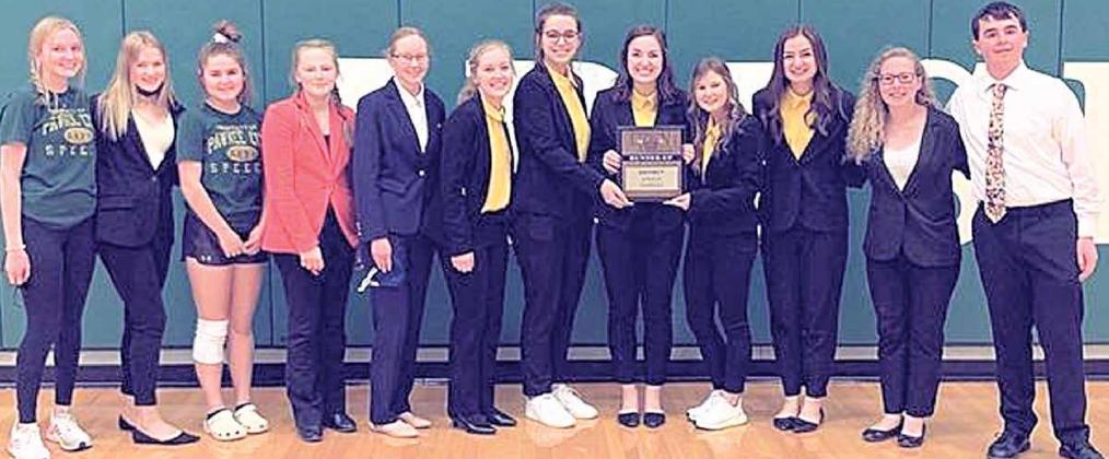 Speech team medalists Kennadi Benson, Madison Fender, Emma Meints, Taegan Rottman, Ashlynn Hartman, Stella Hunzeker, Tristen Bradbury, Reyana Tegtmeier, Olivia Gottula, Larissa Tegtmeier, Alyssa Pierce, and Alex Farwell. School photo