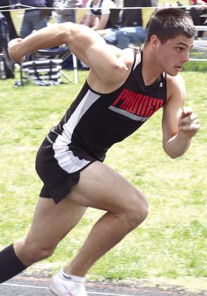 P.C.’s Anthony Kling gets off to a strong start in the boys’ 400 M. event at the Pioneer Conference Meet. Paula Jasa/Republican