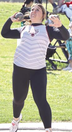 Lewiston’s Bryleigh Crouse gets ready to launch her throw in the girls’ Shot Put at the Pioneer Conference. Paula Jasa/Republican