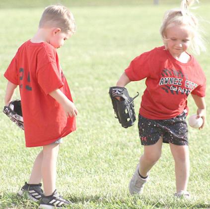 Fielding the ball during T-Ball practice.
