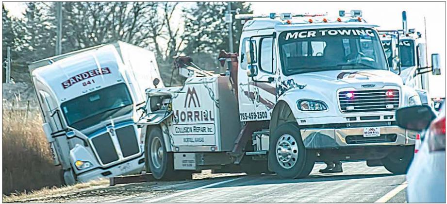 Truck runs off road