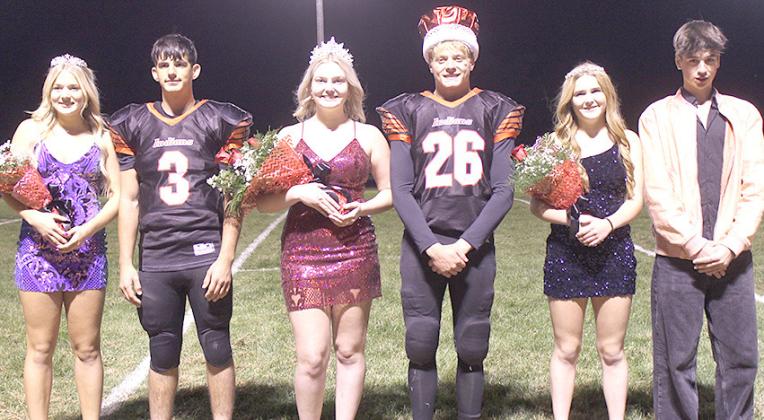 2023 PAWNEE CITY HOMECOMING ROYALTY – The 2023 Pawnee City Homecoming Royalty is from left : Princess Madison Fender and Prince Philip Layne, Queen Kennadi Benson and King Trey Marteney, Attendants Emma Meints and foreign exchange student. See page 6. Paula Jasa/Republican