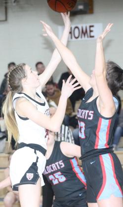 LHS’ Meagan Sanders puts up a shot against Cedar Bluffs on Friday night. She scored 11 points in the game. Paula Jasa/Republican
