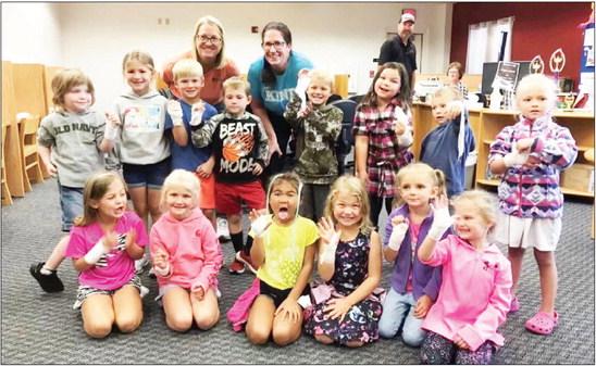 This is group of kindergarten that Heather Farwell and Tammy Menninga reviewed first aid with. In background is Todd from Bruna Implement who discussed farm safety. More photos of saftey day to be in Next weeks issue.
