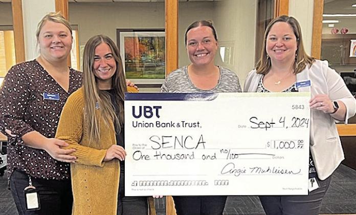 Union Bank &amp;amp; Trust is proud to support local causes in the communities it serves. Recently, the bank made $1000 donation to Southeast Nebraska Community Action (SENCA). Pictured left to right: Katelynn Stephens, Cortney Johnson, both of Union Bank, Danyel Lewis of SENCA, and Carly Parrish of Union Bank.