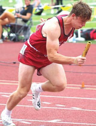 P.C.’s Andy Maloley gets off to a great start in the Class D boys’ 1600 Meter Relay event. Paula Jasa/Republican