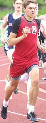 P.C.’s Kaden Lang keeps pace in the 800 M. Run. Paula Jasa/Republican