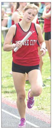 Paula Jasa/Republican P.C.’s Olivia Gottula runs her first leg of the 3200 M. Relay event.
