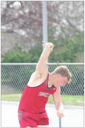 Paula Jasa/Republican P.C.’s Simon Osborne launches a final throw in the boys Shot Put event.