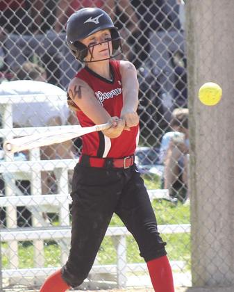 P.C.’s Aubrey Sisco (#24, above) gets her bat on a big hit that was caught in center field and also steals 2nd base (below) early in the game. photos by Paula Jasa/Republican