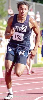 HTRS’ JJ McQueen gets out of the blocks quickly in the Class D boys’ 200 M. Dash finals where he medaled. Photo courtesy of Lorrie Novak