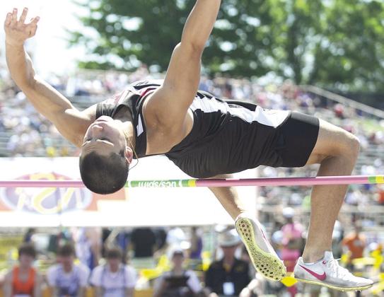 P.C.’s Anthony Kling clears the bar in the Class D boys’ High Jump event. Photo by Luke Nichols/Beatrice Daily Sun