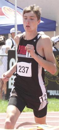 P.C.’s Drew Menninga keeps his pace in the Class D boys’ 800 M. Run. Photo by Stephanie Croston/ Seward Independent