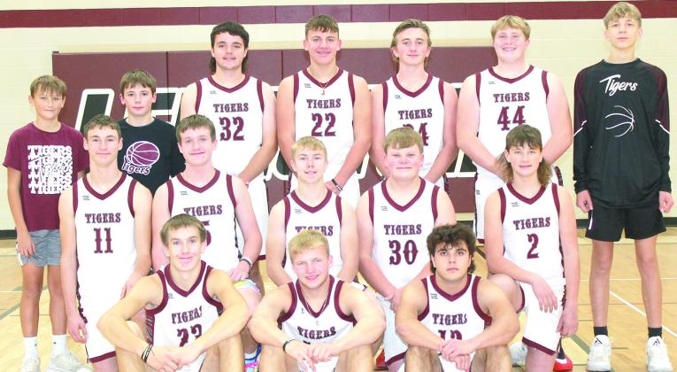 Members of the 2024-25 Lewiston Boys’ Basketball Team are front, from left: Ashton Sanders, Everett Bohling, Alexander Seeman. Second row: Payton Heideman, Grady Weyers, Evan Christen, Taven Borcher, Cashton Steinacher. Third row: Braxton Eagleburger, s.m., Dalton Heideman, s.m., Axel Seeman, Brock Janssen, Tristen Wagner, Brody Wright, Chase Rule. Not pictured: Jacob Bruns, Ethan Peck, s.m., Head Coach Kyle Asche, Asst. Coach Treyton Hippen.