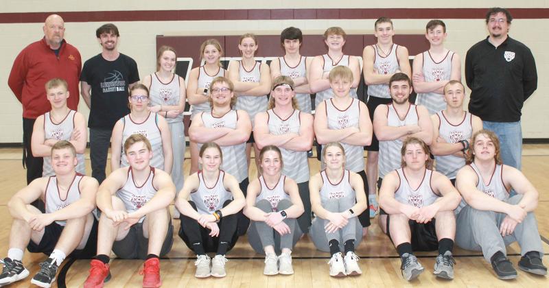 Members of the 2023 Lewiston Track team are front, from left: DeJan Markwort, Jip Van de Voort, Katelyn Sanders, Carleigh Weyers, Meagan Sanders, Ty Arena, Freddie McMurray. 2nd row: Everett Bohling, Sara Wiemers, Jaxon Janssen, Tristen Ray, Caleb Rule, Brady Bledsaw, Kaden Wagner. Back row: Asst. Coach Charles Humphrey, Head Coach Kohlton Gabehart, Jenna Anderson, Delanye Currie, Maddie Janssen, Alex Pospichal, Brody Wright, Ashton Sanders, Cooper Swendener, Asst. Coach Alex Callan.
