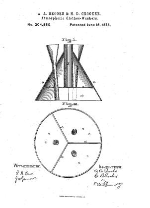 Image of Crooker’s atmospheric pressure clothes washer from the 1878 patent