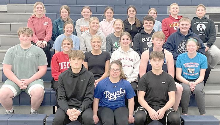 Members of the 2023 Humboldt Table Rock Steinauer Track team are front, from left: Brandt Leech, Libby Standerford, Peio Uribe. 2nd row: Clayton Howe, Avery Dierberger, Jaylie McNealy, Maelynn Bittner, Colt McClarnen, Hannah Koziol. 3rd row: Lily Wamsley, Macy Vrtiska, Laramie Glathar, Hunter Bohling, Jakob Manning. 4th row: Elie Bstandig, Kenadi McClarnen, Maddie Bredemeier, Shayfer Cumro, Lillian Bowen, Jorja DeJonge, Jonathan Koch, Emmett Glathar. Not pictured: JJ McQueen, Alex Koziol, Brogan Dunlap.