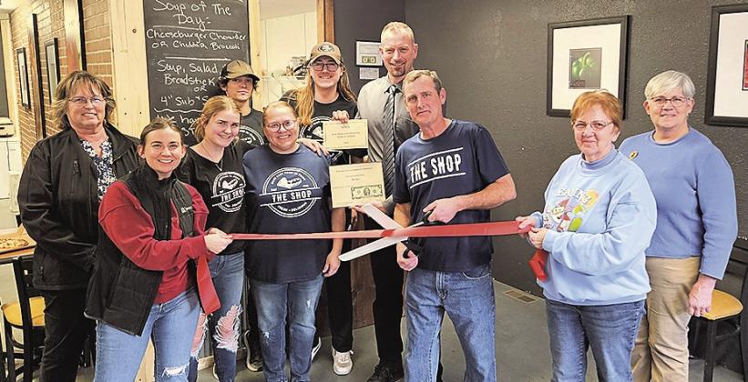 The Shop L to R: *Nanette Smith, *Cortney Johnson, Emma Meints, Langden Tozer, Bobbie Meints, Mason Ladman, *Brian Rottinghaus, Arlan Meints, *Lola Seitz, *Gail Howard. * Chamber of Commerce representatives Owner