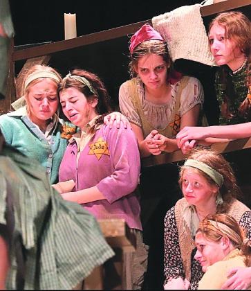 A Scene from the play And A Child Shall Lead by Michael Slade: Madi Fender and Neveah Blecha, Emalyse Gottula and Kinsley Benson, and Kailey Hartman and Taelyn Blecha.