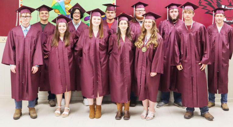 The Lewiston Consolidated Schools Class of 2022. Front row, from left, Ethan Bohling, Case Carel, Rhiannon Harms, Rebecca de Koning, Kienen Creek, back row from left, Gabriel Garcia, Abel Gonzalez, Jaden McHenry, Shawn Salts, Ethan Horne, and Johnathan Burgett. Ray Kappel/Republican