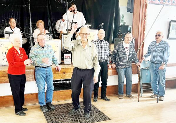 “Bouncing”Bob Blecha and the surviving members of the band when it was established over 50 years ago: Behind Bob are Elsie Tomek,”Table Rock” Bob Blecha, Milan Tomek, Edward Tomek, and Bob Stepanek