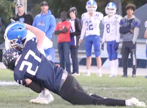 HTRS’ Colt McClarnen (#27) makes a tackle against NCL on Friday night. photo courtesy of Kelly Glathar