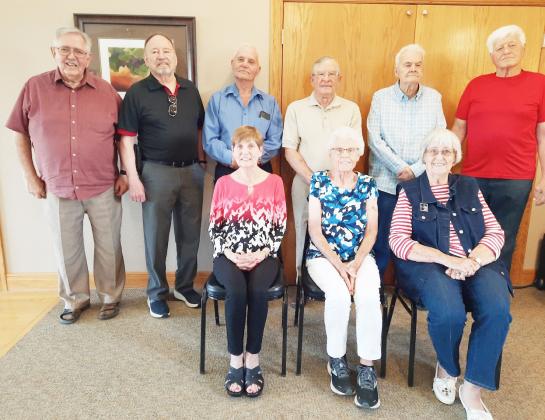 The Class of 1958 met for their 65th class reunion on Saturday, May 27 at Schilling Bridge Winery in Pawnee City. Nine class members were in attendance. Included were (front row from L) Bette (Bob) Hodson of West Des Moines, IA, Kay Farwell of DuBois, and Charlotte Aspegren of Denton. Back Row from L - Bill (Jan) Thompson of Stromsburg, Norm Foster of Lincoln, Steve (Millie) Avery of DuBois, Lyle (June) Hess of Pawnee city, Paul (Dottie) Campbell of Lincoln, and Rich Klepper of Pawnee City.