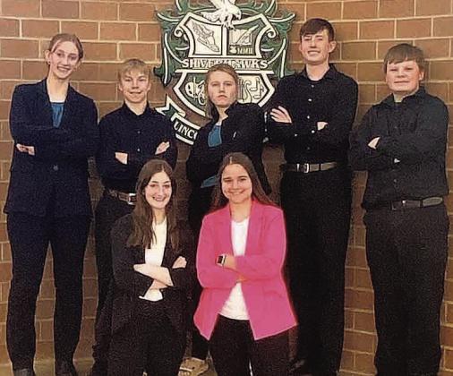 Front L to R: Kierstin Rehrs, Leah Christen. Back L to R: Maddie Janssen, Evan Christen, Ayden Hunzeker, Cooper Swendener, Taven Borcher