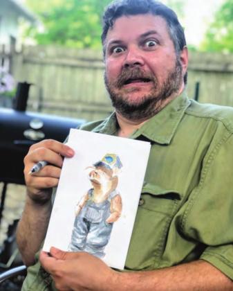 Carmen Cerra shows one of his speed sketches. His free sketches for VIPs will be water color like this.