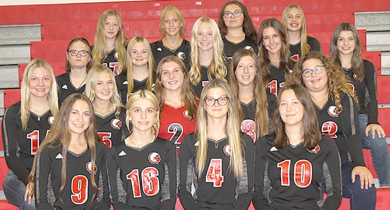 Members of the 2022 Pawnee City Volleyball team are front, from left: Madison Lytle, Camryn Kaster, Mallory Branek, Nadia Lupiezowiec. Second row: Kennadi Benson, Madi Fender, Cameron Ottersberg, Hallye Friedly, Riana McAhon. Third row: Kayla Snyder, Madolyn Gottula, Adrian deKoning, Logan Maloley, Neveah Blecha. Back row: Abby Dietrich, Madelyn Osborne, Shayla Puhalla, Larkyn Vlcek. Not pictured: Cara Pierce.