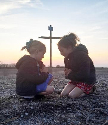 Sutton and Riley Eggers at the Good Friday Services at the Table Rock Cemetery. The girls are the great grandchildren of LARRY and Karen Gilbert. Picture was taken by Courtney Eggers.