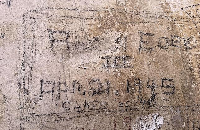 Though this marking is nearly illegible today, it seems the class of ‘46 was looking ahead to their senior year as early as April!