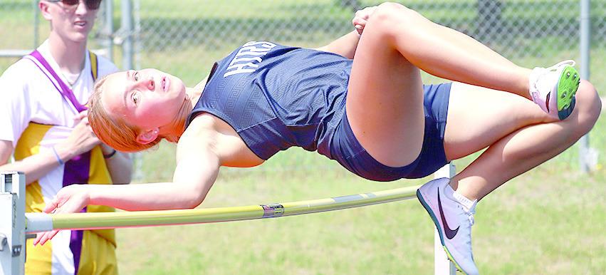 HTRS’ Miranda Rist cleared the High Jump bar at 4’7” and earned her trip to State. Jasa/Republican